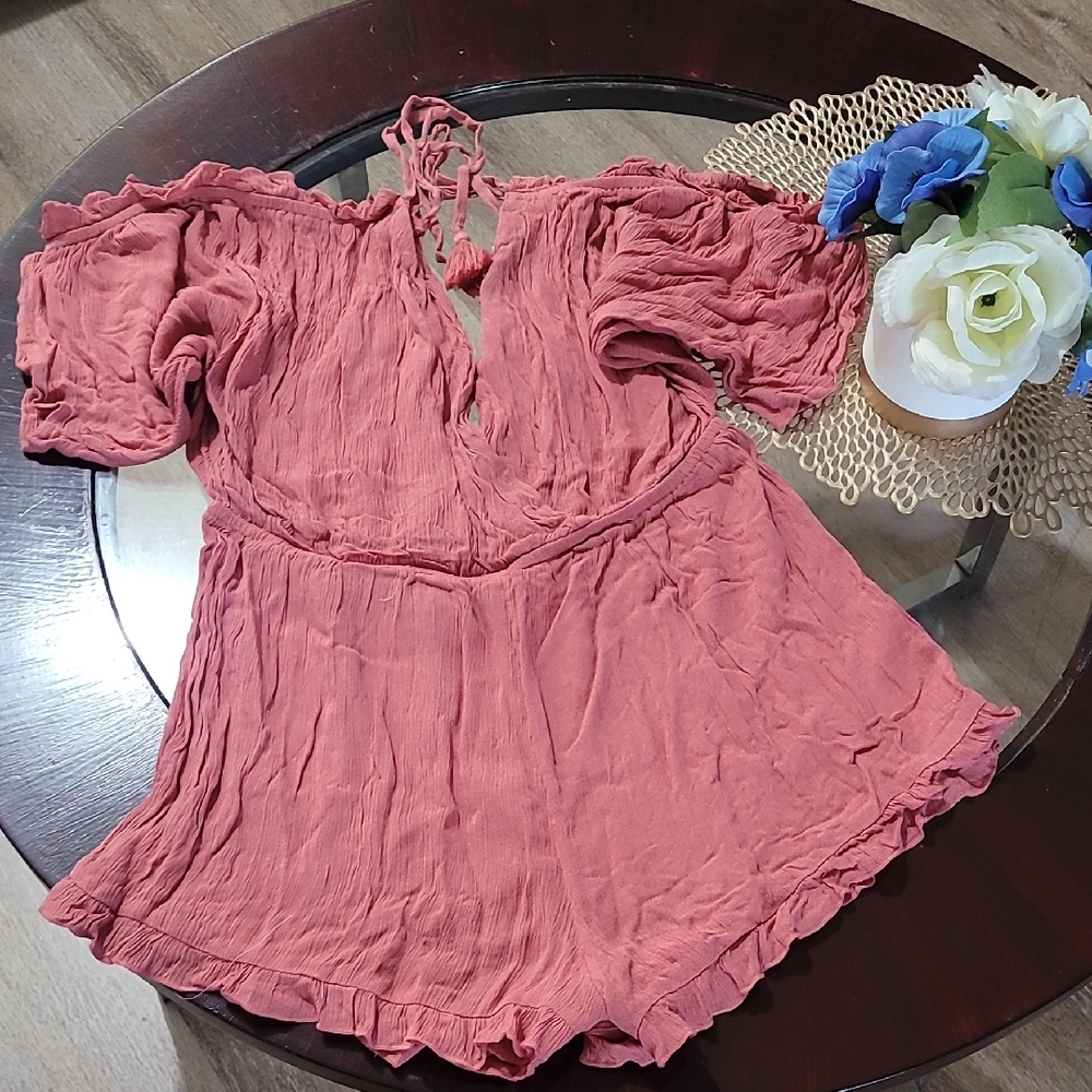 Topshop Pink Puff Sleeve Ruched Tie Front Top